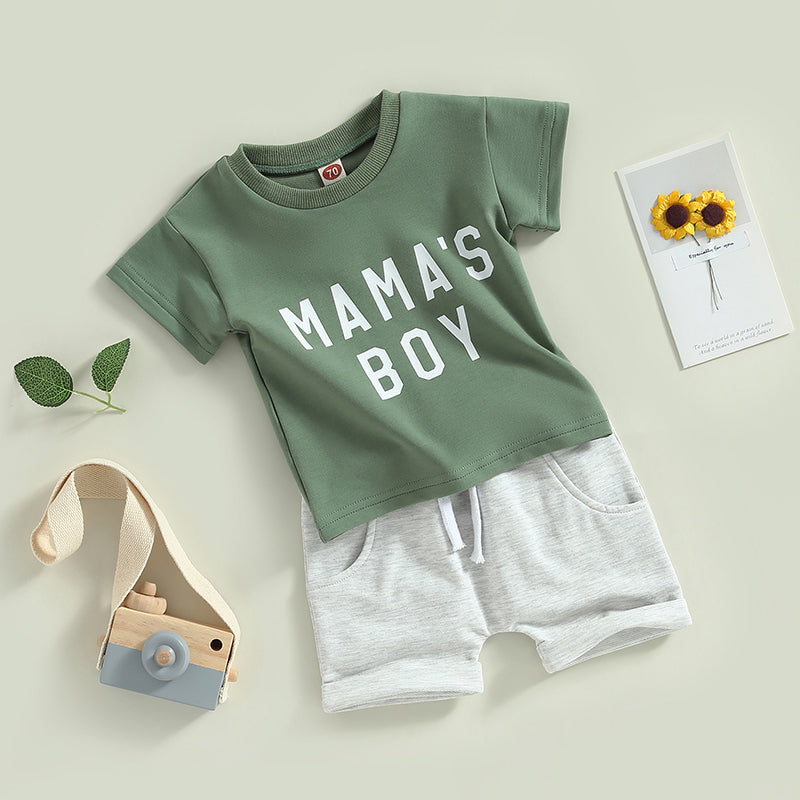 Boy's 2-Piece "Mama's Boy" T-Shirt & Shorts Sets