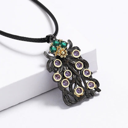 Purple Zircon Pendant Black & Gold Style Flower d Crystal Necklace