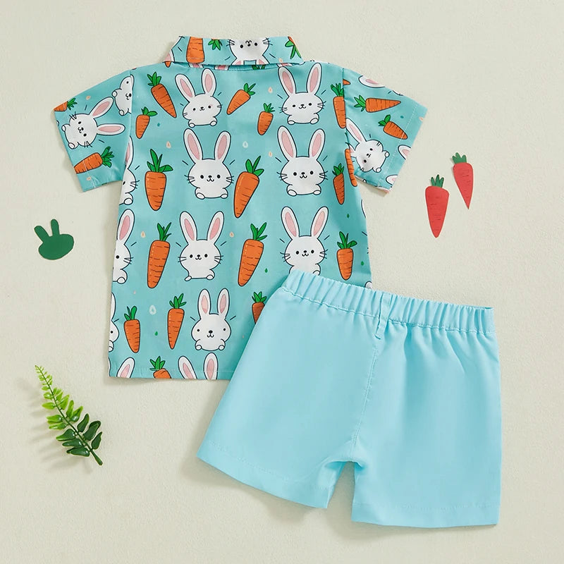 Boy's Easter Rabbit Carrot Button-up Shirts Shorts Set