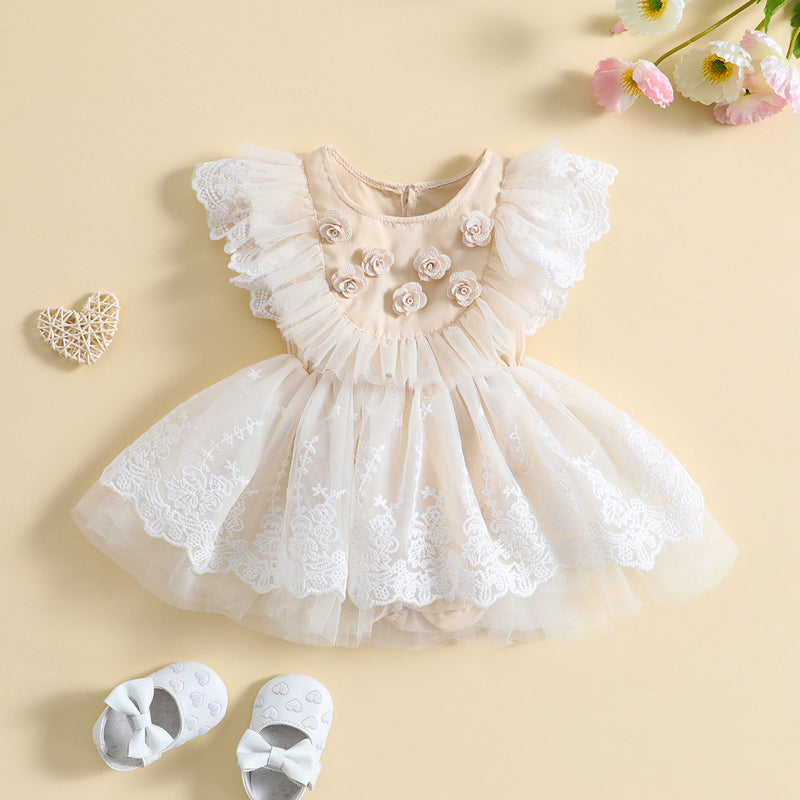 Girl's Floral Ruffled Tulle Easter Romper Dress