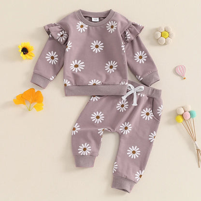 2-Piece Fall / Winter Outfits! Girl’s Daisy Print Sweatshirt & Pants Sets