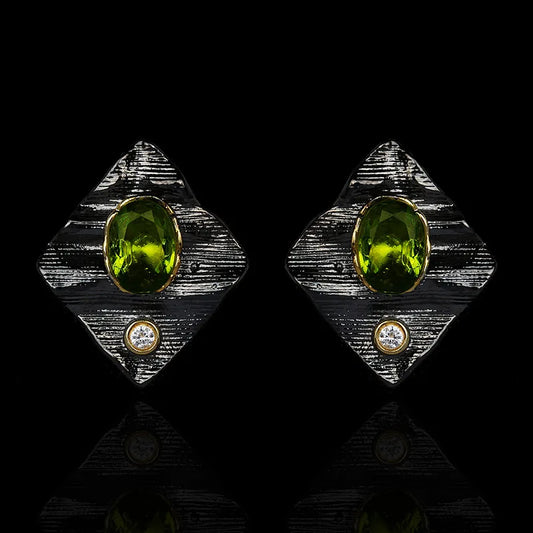 Earrings Black & Gold Style Geometric Green Zircon Earrings