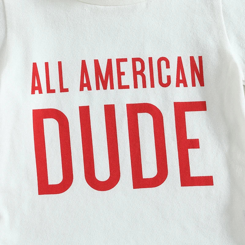 Boy's 2-Piece "All American Dude" 4th of July T-Shirts & Flag Shorts Sets