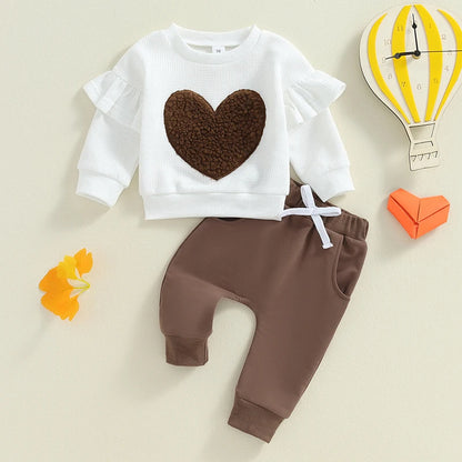 2-Piece Fall / Winter Outfits! Girl’s Embroidered Heart Sweatshirt & Pants Sets