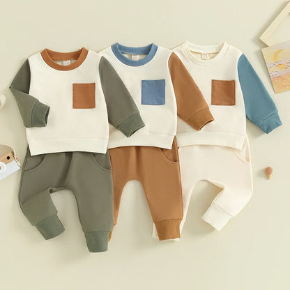 2-Piece Fall Outfits! Boy’s Long Sleeve Sweatshirt & Pants Sets