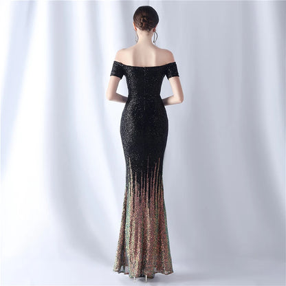 Sparkling Off-Shoulder Black Evening Gown