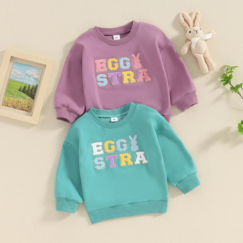 Girl's & Boy's Fuzzy Embroidered Easter Bunny Tops