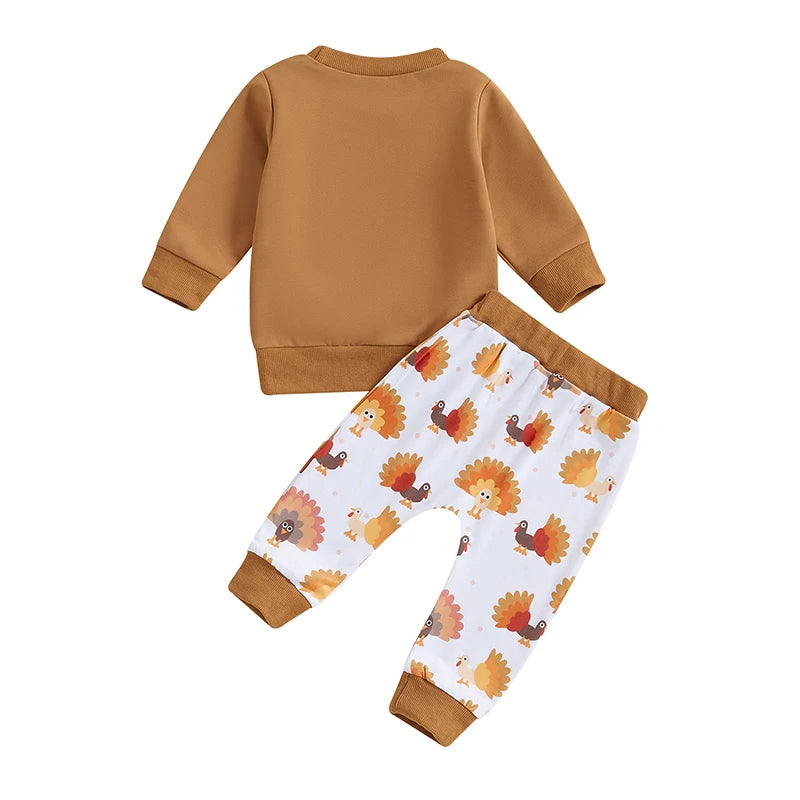 2-Piece Thanksgiving Outfits! Boy's & Girl’s "Little Turkey" Sweatshirt & Pants Sets