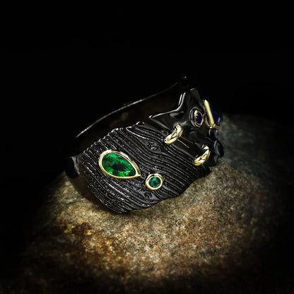 Medieval Black & Gold Series Emerald & Sapphire Zircon Rings