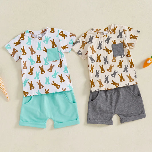 Boy's 2-Piece Easter Bunny Pocket T-Shirt & Shorts Sets