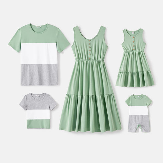 Family Matching! Solid Tiered Tank Dresses & Colorblock T-shirts