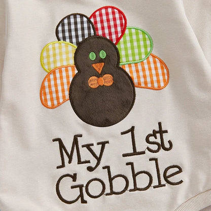 Girl's & Boy's Embroidered Thanksgiving *My 1st Gobble* Sweatshirt Onesies