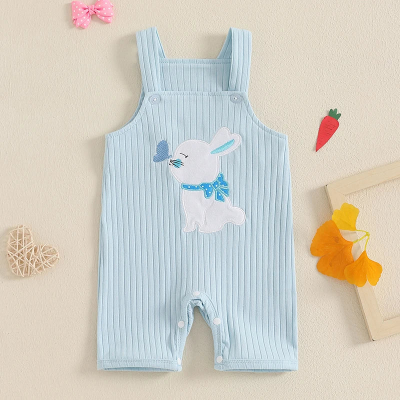 Boy's & Girl's Embroidered Easter Bunny Sleeveless Overall Jumpsuit