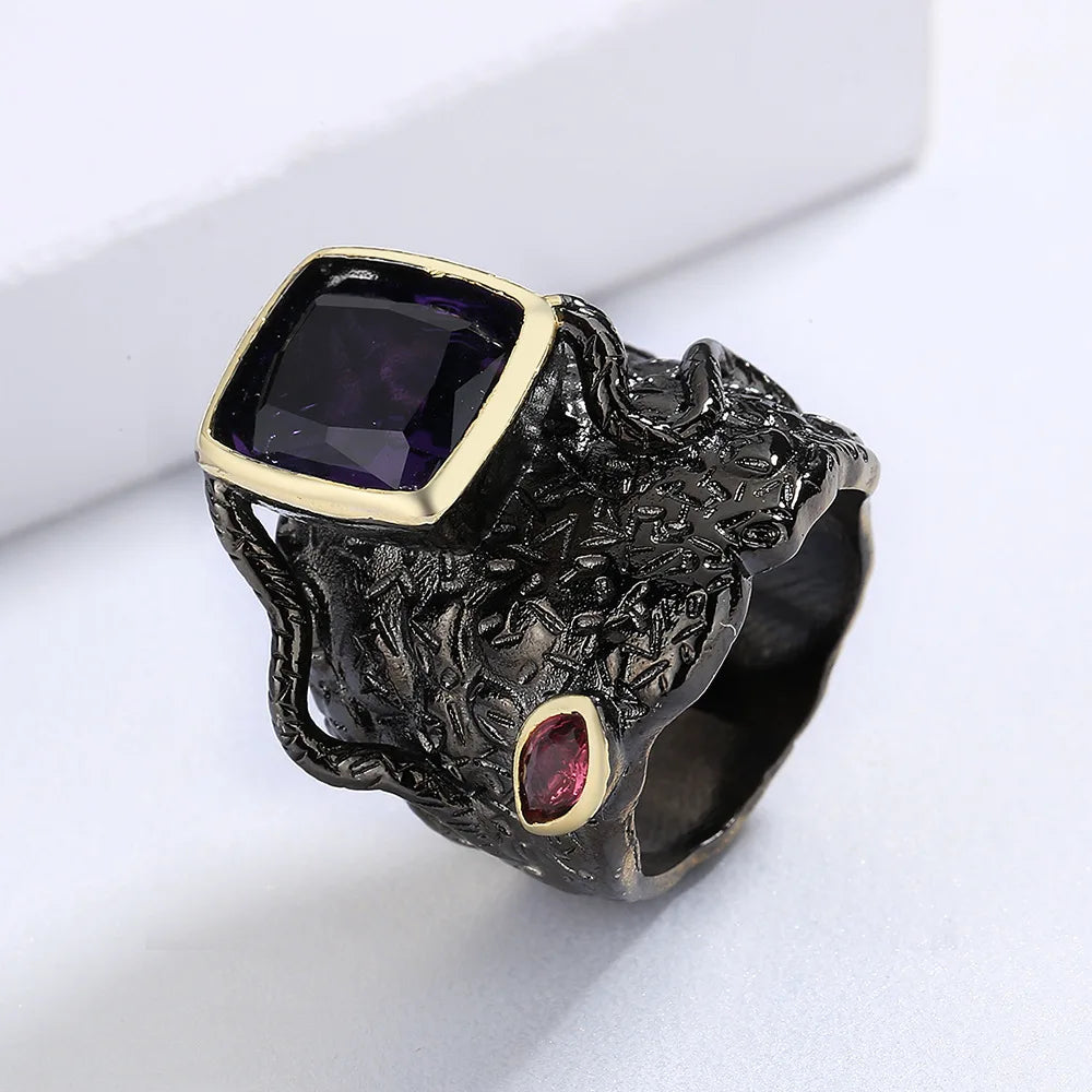 Ring Men Purple Zircon Rings Black & Gold Style