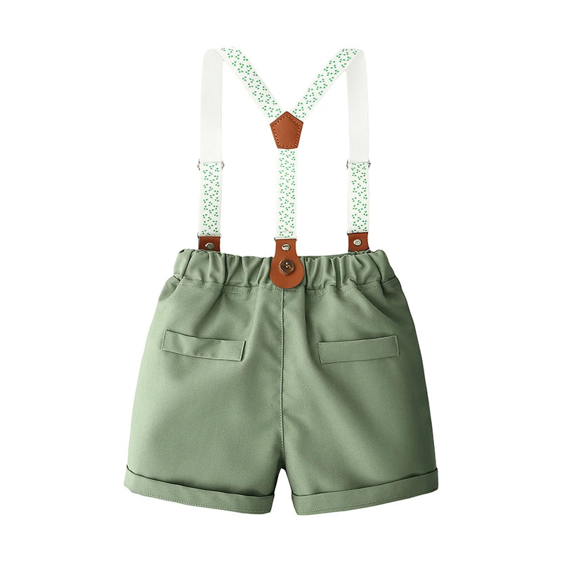 2-Piece Fall Outfits! Boy’s Short Sleeve Onesie, Suspender Shorts & Bow-Tie Sets