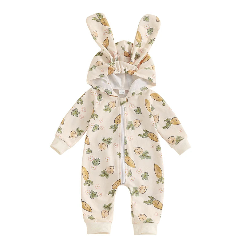 Girl's & Boy's Easter Carrot/Rabbit Hooded Jumpsuits