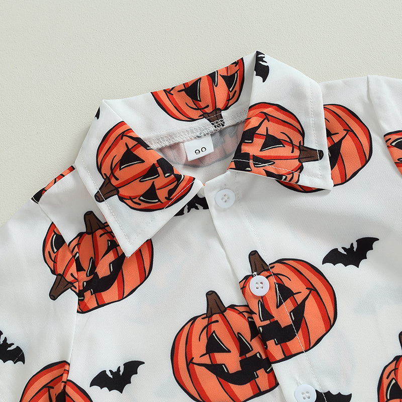 2-Piece Halloween Outfits! Boy’s Short Sleeve Pumpkin Sweatshirt & Shorts Sets