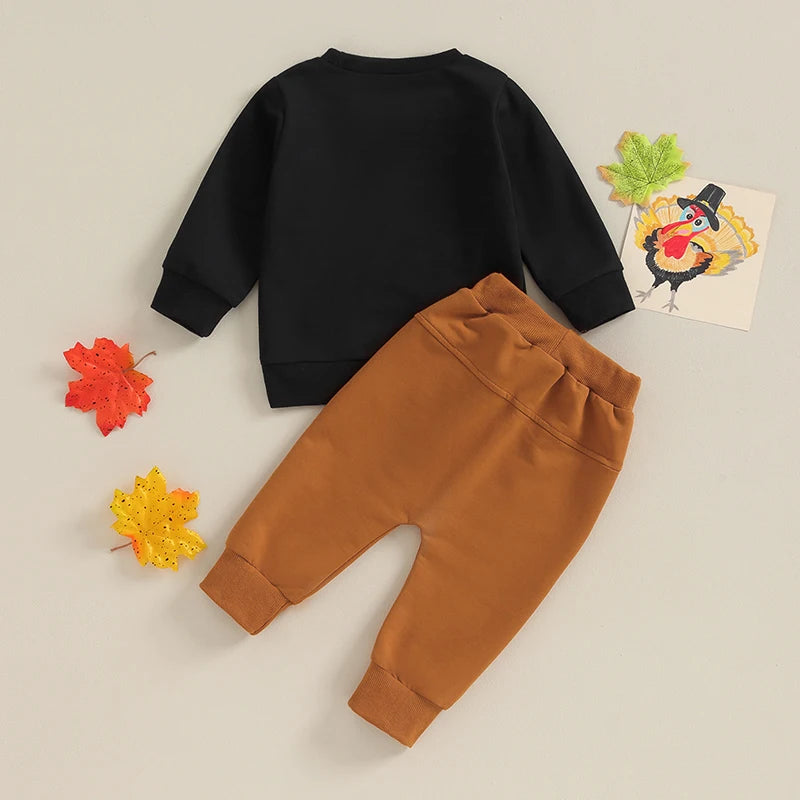 2-Piece Thanksgiving Outfits! Boy’s Long Sleeve Turkey Sweatshirt & Pants Sets