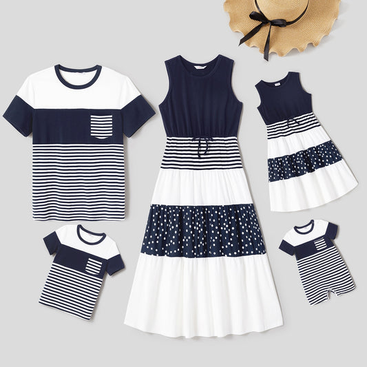 Family Matching! Striped Short-Sleeve Tees & Tank Dresses