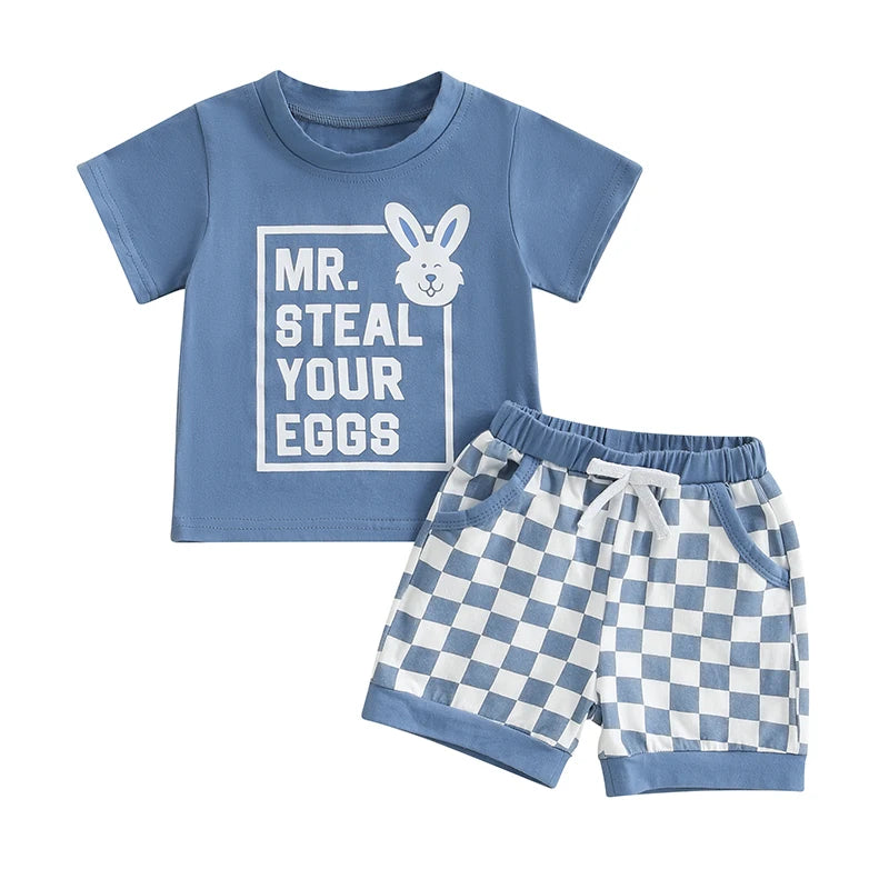 Boy's Easter Bunny T-shirt & Checkered Shorts Set