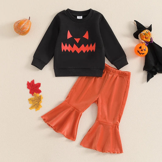 2-Piece Halloween Outfits! Girl’s Long Sleeve Sweatshirt Rompers & Pants Sets