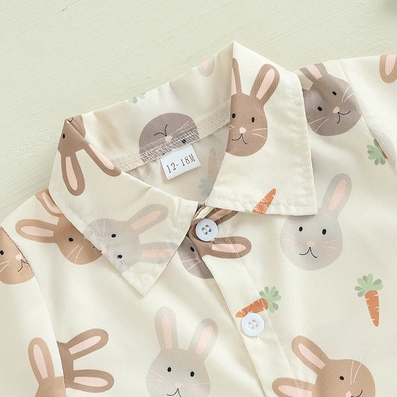 Boy's Button-Up Easter Bunny Carrot Shirt & Shorts