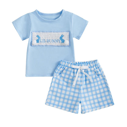 Boy's 2-Piece Easter "Lil Bunny" T-Shirt & Plaid Shorts Sets