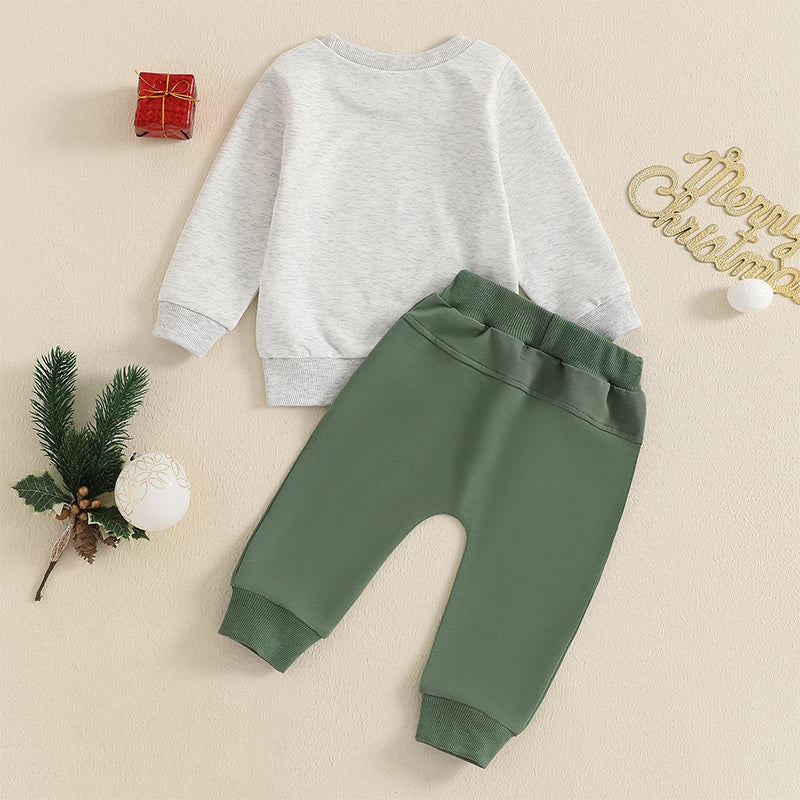 Boy's 2-Piece Christmas "Merry Christmas" Trees Sweatshirt & Pants Sets