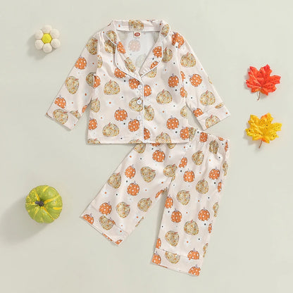 Halloween Pajamas! Girl’s Pumpkin Long Sleeve Tops & Pants Sets