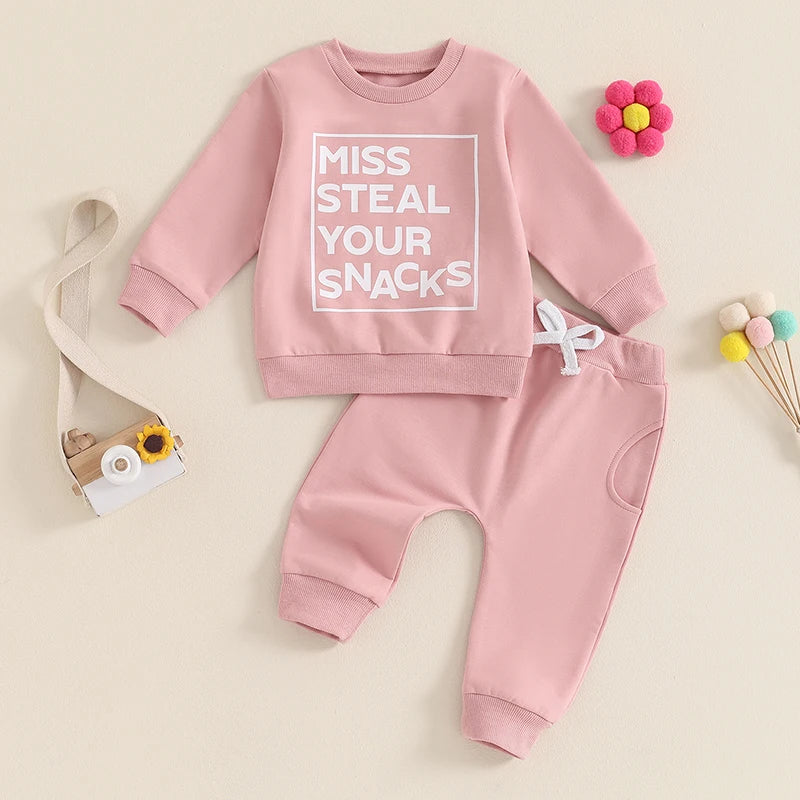 2-Piece Fall Outfits! Girl’s "Miss Steal Your Snacks" Sweatshirt & Pants Sets