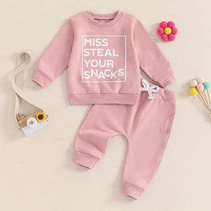 2-Piece Fall Outfits! Girl’s "Miss Steal Your Snacks" Sweatshirt & Pants Sets