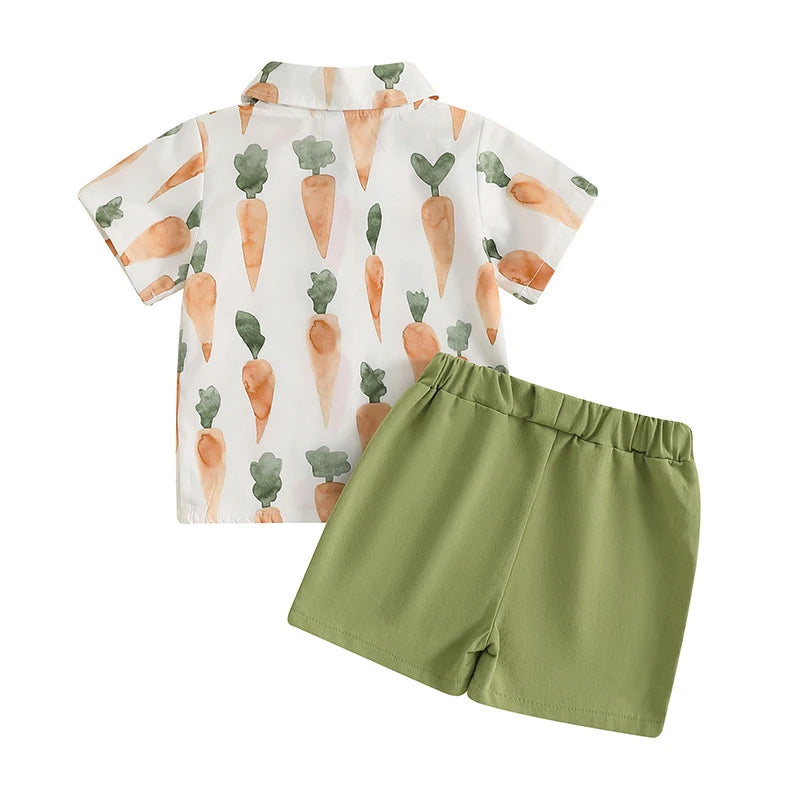 Boy's Easter Carrot Button-up Bow Tie Shirt & Shorts