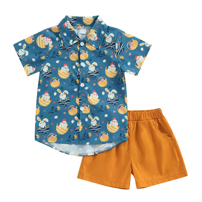 Boy's Easter Rabbit Button-Up Shirt Shorts