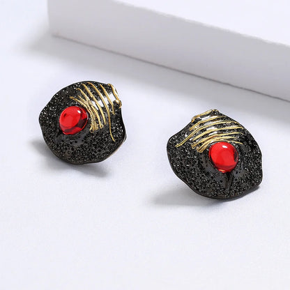 Earring Black & Gold Style Earrings Red Gemstone Earrings