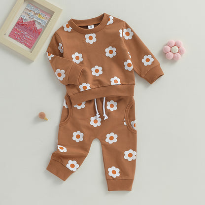 2-Piece Fall Outfits! Girl’s Long Sleeve Flower Sweatshirt & Pants Sets