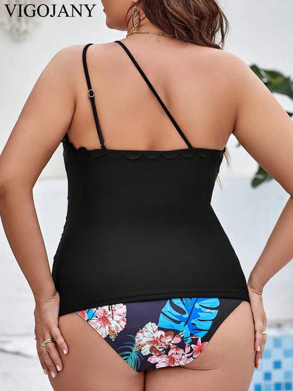 Plus One Shoulder Tankini Swimsuit