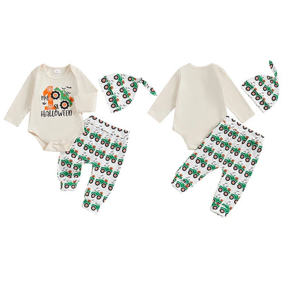 3-Piece Halloween Outfits! Boy’s Long Sleeve Rompers, Pants & Hat Sets