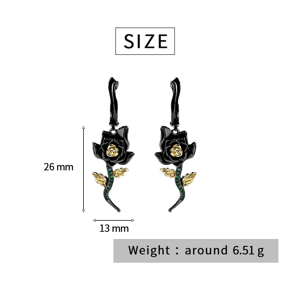 2-Piece Black Rose & Emerald Zircon Necklace & Earrings Sets