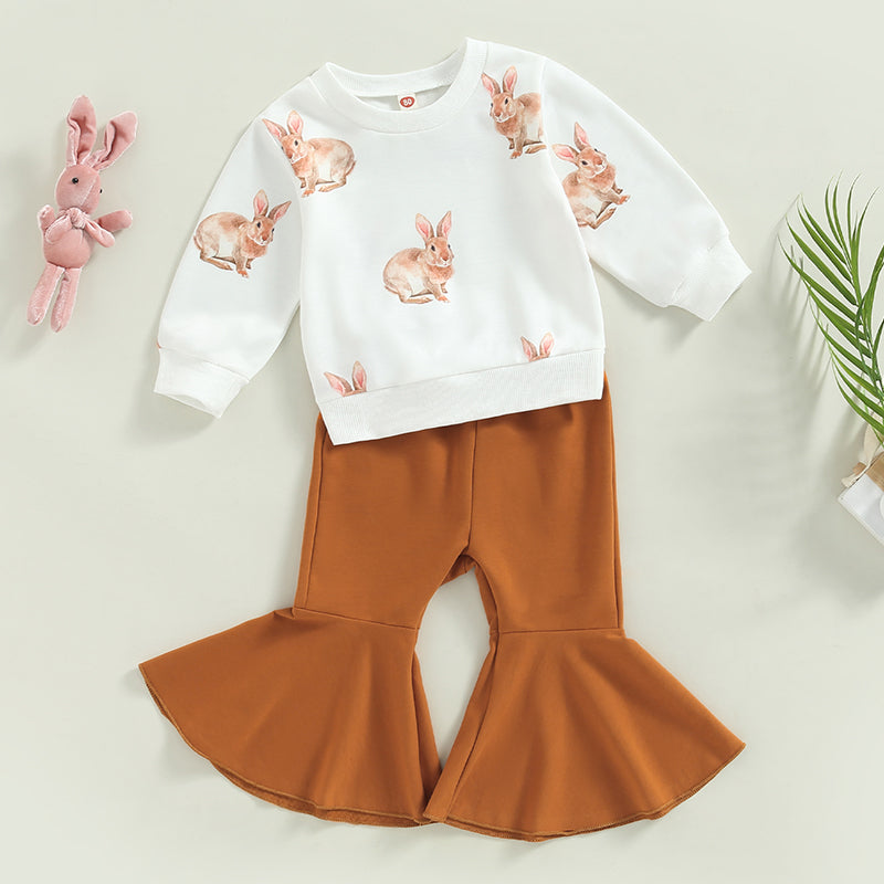 Girl's Long Sleeve Easter Bunny Sweatshirts & Flare Pants Sets