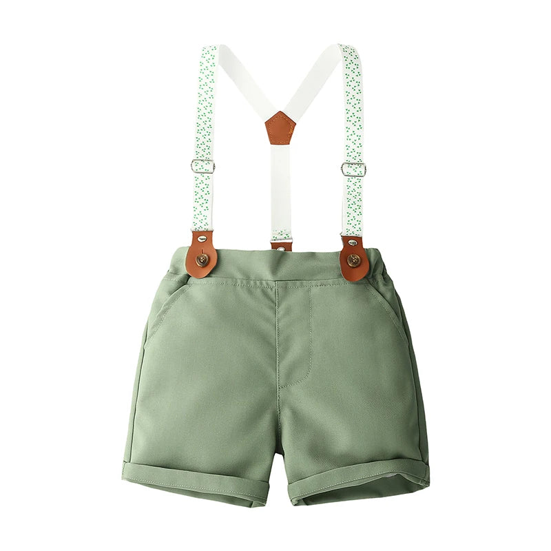 2-Piece Fall Outfits! Boy’s Short Sleeve Onesie, Suspender Shorts & Bow-Tie Sets