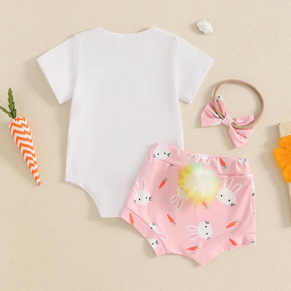 Girl's "Cutest Bunny In The Patch" 3-Piece Easter Outfit Sets