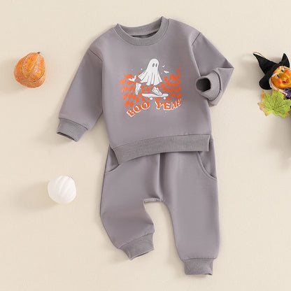 2-Piece Halloween Outfits! Boy’s Long Sleeve Ghost Sweatshirt & Pants Sets