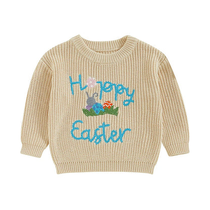 Girl's & Boy's Embroidered Easter Bunny & Eggs Sweaters