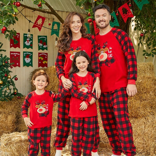 Family Matching! Plaid Christmas Reindeer Fleece Pajamas