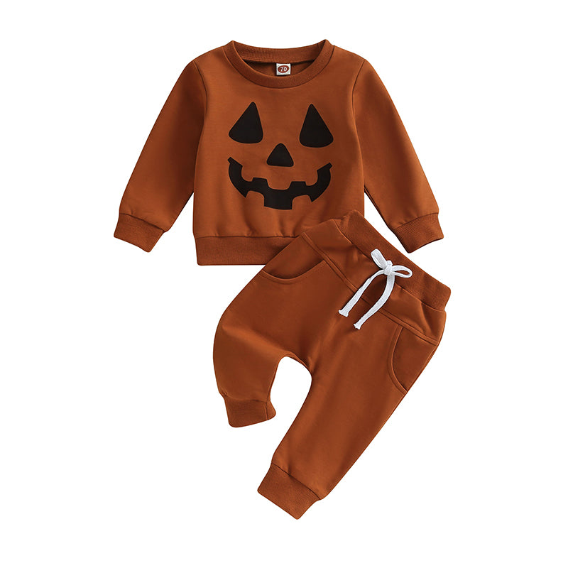 2-Piece Halloween Outfits! Boy’s Long Sleeve Pumpkin Sweatshirt & Pants Sets