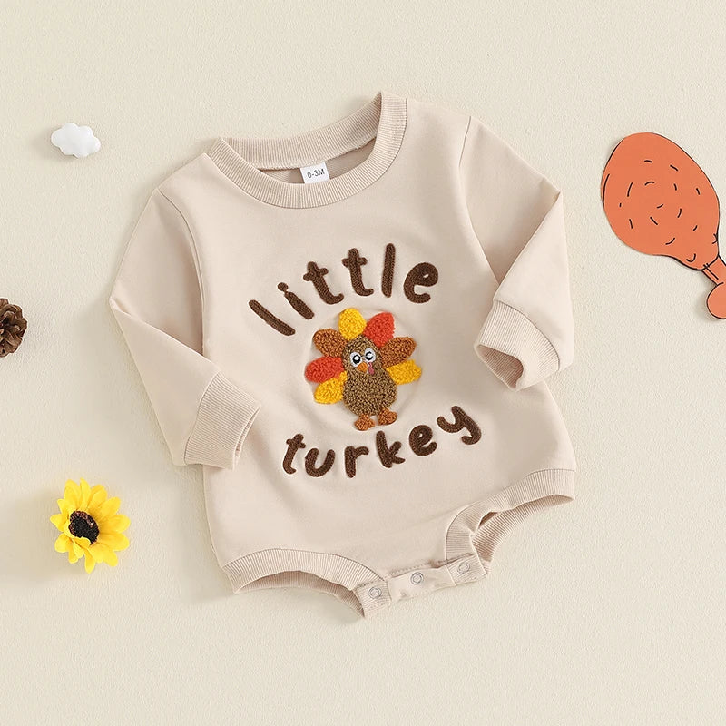 Girl's & Boy's Embroidered Thanksgiving *Little Turkey* Sweatshirt Onesies