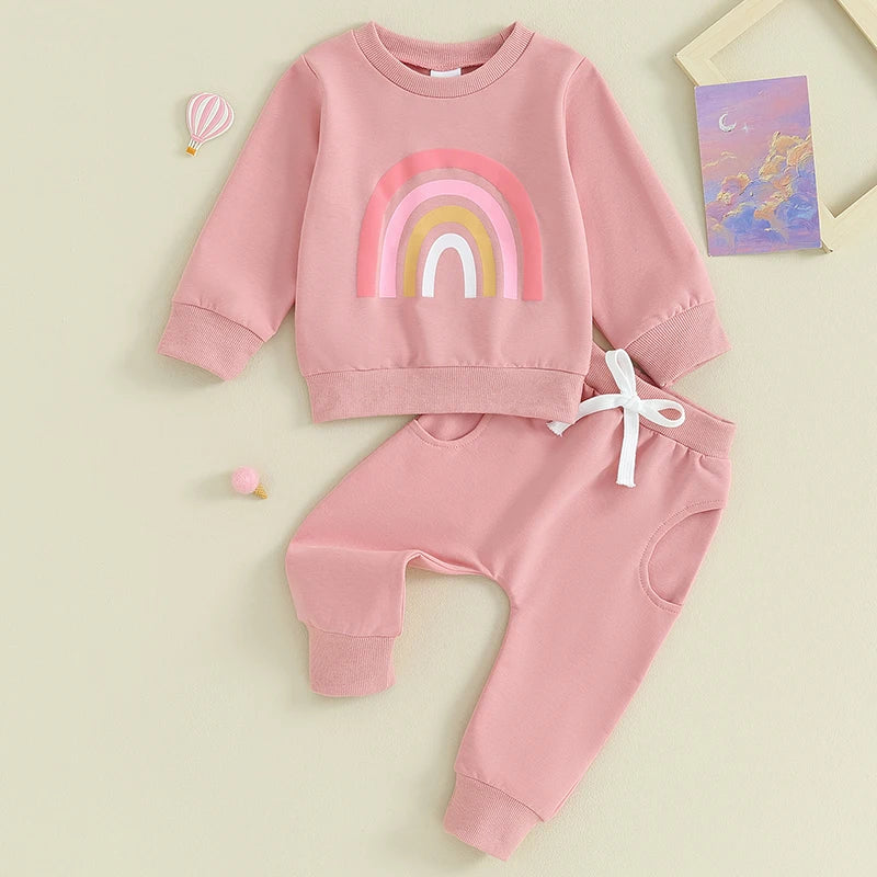 Girl's Rainbow Sweatshirt & Pants Sets