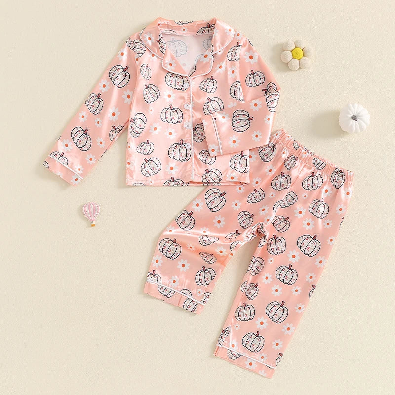 Halloween Pajamas! Girl’s Ghost, Pumpkin, Flower Tops & Pants Sets