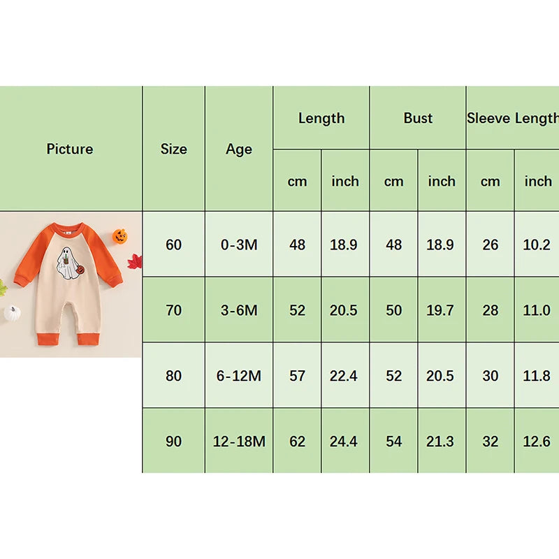 Halloween Outfits! Boy's & Girl's Embroidered Long Sleeve Ghost Pumpkin Rompers