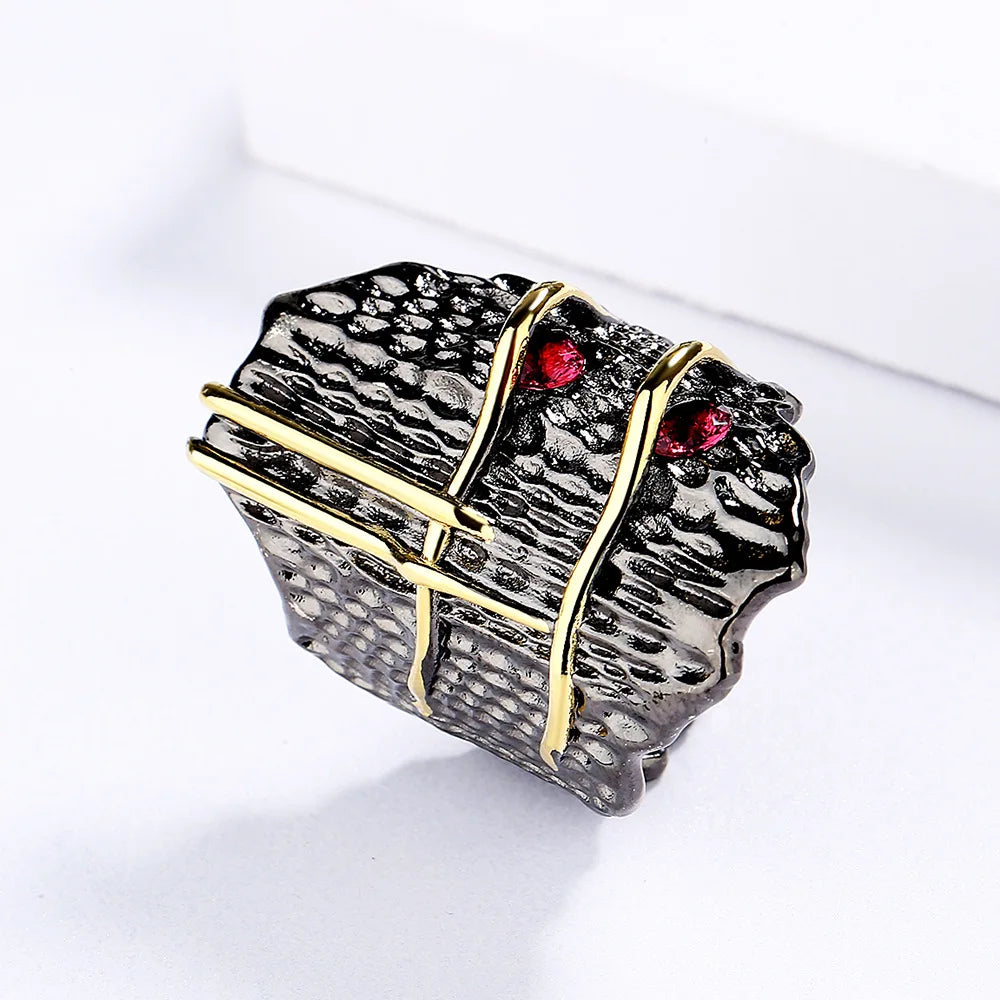 Pomegranate Ruby-Zircon Modern Rings Black & Gold Style Ring